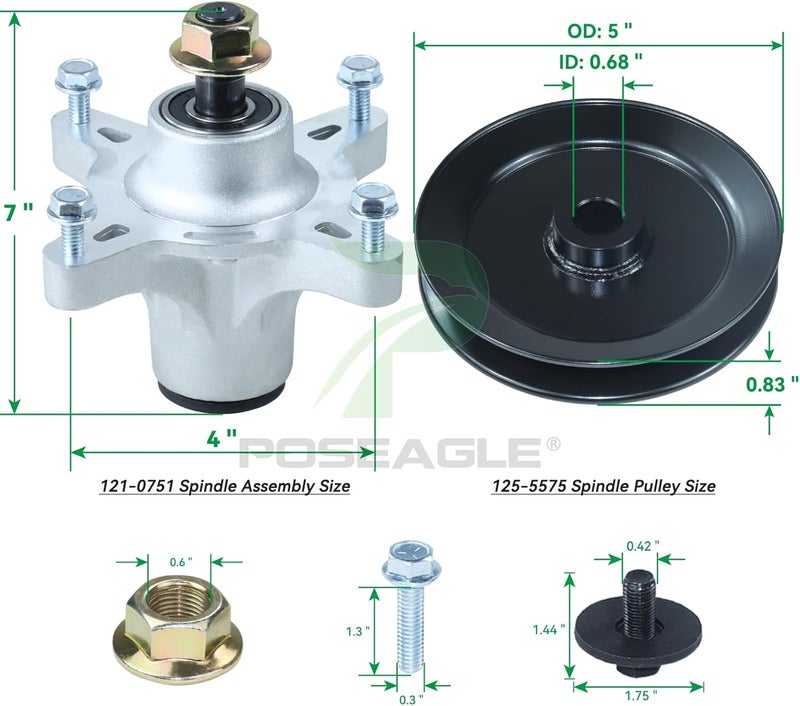 POSEAGLE 121-0751 مجموعة عمود الدوران مع 125-5575 بكرة استبدال تورون 139-3214 عمود الدوران تورون 117-7267، 117-7439 لجرار تورون تايم كاتر SS5000 SS5060 SW5000 ZS5000 MX5050 MX5060 MX5075 جزازة 50 بوصة - Image 3